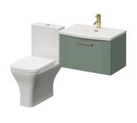 Avant Wall Mounted Single Drawer Vanity Unit and Kingston Toilet Suite with Arc Basin | Satin Green | MDF | 600mm