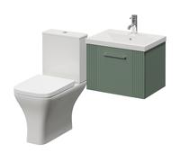 Avant Wall Mounted Single Drawer Vanity Unit and Kingston Toilet Suite with Glide Basin | Satin Green | MDF | 500mm