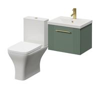 Avant Wall Mounted Single Drawer Vanity Unit and Kingston Toilet Suite with Glide Basin | Satin Green | MDF | 500mm