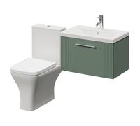 Avant Wall Mounted Single Drawer Vanity Unit and Kingston Toilet Suite with Glide Basin | Satin Green | MDF | 600mm