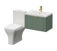 Avant Wall Mounted Single Drawer Vanity Unit and Kingston Toilet Suite with Glide Basin | Satin Green | MDF | 600mm