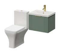 Avant Wall Mounted Single Drawer Vanity Unit and Kingston Toilet Suite with Glide Basin | Satin Green | MDF | 500mm