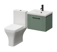 Avant Wall Mounted Single Drawer Vanity Unit and Kingston Toilet Suite with Glide Basin | Satin Green | MDF | 500mm