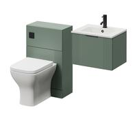 Avant Wall Mounted Single Drawer Vanity Unit and Toilet Suite with Angel Basin | Satin Green | MDF | 1000mm