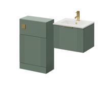 Avant Wall Mounted Single Drawer Vanity Unit and Toilet Suite with Angel Basin | Satin Green | MDF | 1000mm