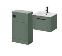 Avant Wall Mounted Single Drawer Vanity Unit and Toilet Suite with Angel Basin | Satin Green | MDF | 1000mm
