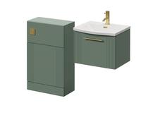 Avant Wall Mounted Single Drawer Vanity Unit and Toilet Suite with Arc Basin | Satin Green | MDF | 1000mm