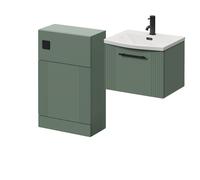 Avant Wall Mounted Single Drawer Vanity Unit and Toilet Suite with Arc Basin | Satin Green | MDF | 1000mm