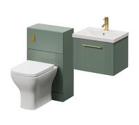 Avant Wall Mounted Single Drawer Vanity Unit and Toilet Suite with Glide Basin | Satin Green | MDF | 1000mm