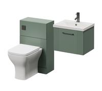 Avant Wall Mounted Single Drawer Vanity Unit and Toilet Suite with Glide Basin | Satin Green | MDF | 1000mm