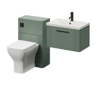 Avant Wall Mounted Single Drawer Vanity Unit and Toilet Suite with Glide Basin | Satin Green | MDF | 1100mm