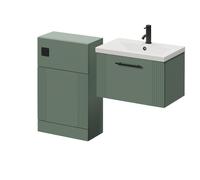 Avant Wall Mounted Single Drawer Vanity Unit and Toilet Suite with Glide Basin | Satin Green | MDF | 1100mm