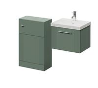 Avant Wall Mounted Single Drawer Vanity Unit and Toilet Suite with Rimini Basin | Satin Green | MDF | 1000mm