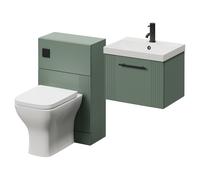 Avant Wall Mounted Single Drawer Vanity Unit and Toilet Suite with Rimini Basin | Satin Green | MDF | 1000mm