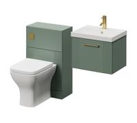 Avant Wall Mounted Single Drawer Vanity Unit and Toilet Suite with Rimini Basin | Satin Green | MDF | 1000mm