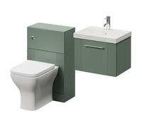 Avant Wall Mounted Single Drawer Vanity Unit and Toilet Suite with Rimini Basin | Satin Green | MDF | 1000mm