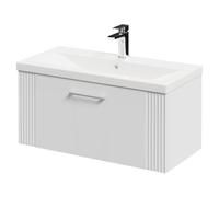 Avant Wall Mounted Vanity Unit with 1 Tap Hole Mid Edge Basin and Single Drawer with Polished Chrome Handle | Satin White | MDF | 800mm