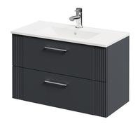 Avant Wall Mounted Vanity Unit with 1 Tap Hole Minimalist Basin and 2 Drawers with Polished Chrome Handles | Satin Anthracite | MDF | 800mm