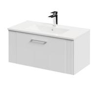Avant Wall Mounted Vanity Unit with 1 Tap Hole Minimalist Basin and Single Drawer with Polished Chrome Handle | Satin White | MDF | 800mm