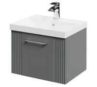 Avant Wall Mounted Vanity Unit with 1 Tap Hole Slim Edge Basin and Single Drawer with Polished Chrome Handle | Satin Grey | MDF | 500mm