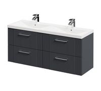 Avant Wall Mounted Vanity Unit with Ceramic Double Basin and 4 Drawers with Polished Chrome Handles | Satin Anthracite | MDF | 1200mm