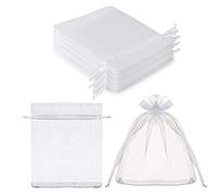 Avanti Creations Organza Return Gift Bags|Drawstring Pouches for Wedding | Jewellery Pouch Potli Bags | Candy Drawstring Bags| Plain White Organza Bags 8X10 CMS (Pack Of 40)