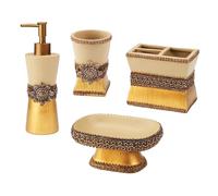 Avanti Linens - Accessory Set, Resin Tumbler, Toothbrush Holder, Soap Dish and Lotion Pump, Durable Bath Decor (Braided Medallion Collection, Gold)