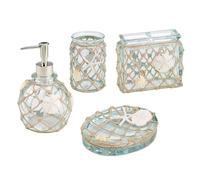 Avanti Linens - Accessory Set, Resin Tumbler, Toothbrush Holder, Soap Dish & Lotion Pump, Durable Bath Decor (Seaglass Collection)