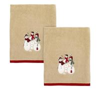 Avanti Linens - Bath Towels, Soft & Absorbent, Embroidered, Festive Home Decor, Set of 2 (Snowmen Gathering Collection, Tan)