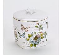 Avanti Linens - Covered Jar, Multipurpose Countertop Organizer, Ceramic Bathroom Decor (Butterfly Garden Collection), White
