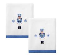 Avanti Linens - Hand Towels, Soft & Absorbent Cotton Velour, Embroidered, Festive Home Decor, Set of 2 (Nutcracker Trellis Collection, White)