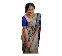 Avantika Fashion Women's Amazing Woven Cotton Silk Art Silk Saree With Blouse Piece, Cream Blue, One Size