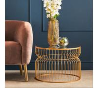 Avantis Gold Finish Round Large Side Table with Cinched Frame Design
