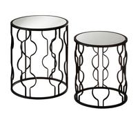 avanto round glass set of 2 side tables with black lines frame