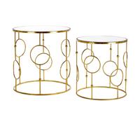 avanto round glass set of 2 side tables with circle gold frame