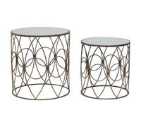 avanto round glass set of 2 side tables with copper circle frame
