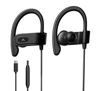 Avantree C171 - USB-C Wired Earbuds with Microphone & Volume Controls | Ear Hook Design for Running & Sports, Comfortable Fit Headphones for iPhone 15+, Samsung and Android USB-C Phones, Black