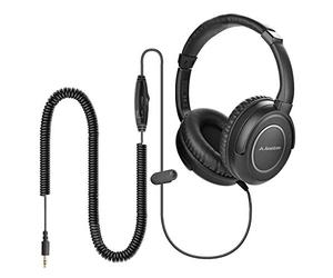 Avantree HF039 Long Coiled Cord Headphones for TV, 16.4 Feet / 5M Extended Range Cable, 3.5mm Audio Output, Stereo Sound Over-ear Headphones with Spiral Coil Wire In-line Volume Control