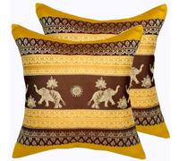 Avarada Print Elephant Sun Silk Premium Grade Throw Pillow Covers Case Cushion Cover for Sofa Couch Chair Bed Back Zipper Insert Not Included 16 x 16 inches (2, Gold)