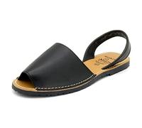 Avarca - Made in Spain - Men's Genuine Leather Flat Sandals - Convenient and Beautiful Summer Slip-On Slippers Flip-Flops. 201C Plain Black Size uk8 eu42