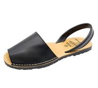 Avarca - Made in Spain - Women's Genuine Leather Flat Sandals - Convenient and Beautiful Summer Slip-On Slippers Flip-Flops. 201 Plain Black Size uk7 eu40