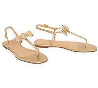 AVARILO Womens Sandals Summer Toe Post Ladies Beach Holidays Shoes Gold Bow Diamante or Orange