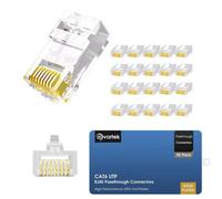 Avartek 50 Pack Rj45 Cat6 Cat6A Pass Through Rj45 Connectors, Ethernet Gold Plated Connector End For Cat6 Sold & Stranded Network