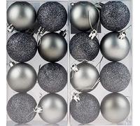 avasee Set of 16 Graphite Grey Plastic Christmas Tree Baubles Decorations