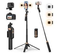 Avaspot 180CM Phone Tripod with 2 Fill Lights, 71" Extendable Tripod for iPhone & Selfie Stick with Detachable Remote, 360° Rotatable, Compatible with Smartphone/Camera