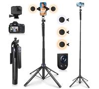 Avaspot 71" Phone Tripod with 2 LED Fill Lights & Removable Remote, All-in-One Extendable Selfie Stick Tripod for iPhone, Android & Camera, Ideal for Selfies, Vlogging & Video Recording