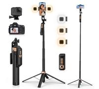 Avaspot 71" Selfie Stick Tripod - with 2 LED Fill Lights and Remote, All-in-one Extendable Phone Tripod Stand for Selfies and Video Recording, Selfie Stick for iPhone, Android, Camera & Gopro