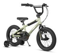 AVASTA 14 Inch Little Kids Bike for 3 4 5 Years Old Boys Girls Beiginner Riders BMX Style Bicycle with Bell and Stabilisers, Army Green