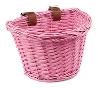 AVASTA Wicker Bicycle Basket for Children 12, 14, 16 Bicycle, Scooter, Tricycle, Supplied with Leather Straps, Size XS, Pink