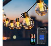 Avatar Controls Outdoor String Lights with Dimmer Timer, 15M App Remote Control Garden Festoon Lights Mains Powered Waterproof Plastic G40 Globe 25 Led Bulbs, Smart Christmas Outside Backyard Lights